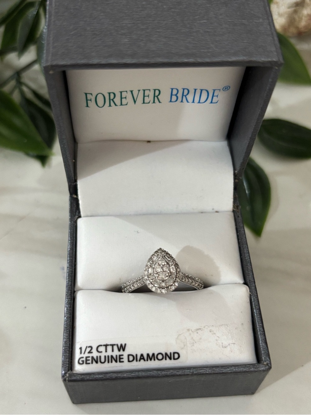 Silver 925  Teardrop Halo Diamond Ring